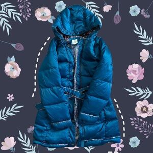 Lands’ End kids blue floral-lined puffer jacket